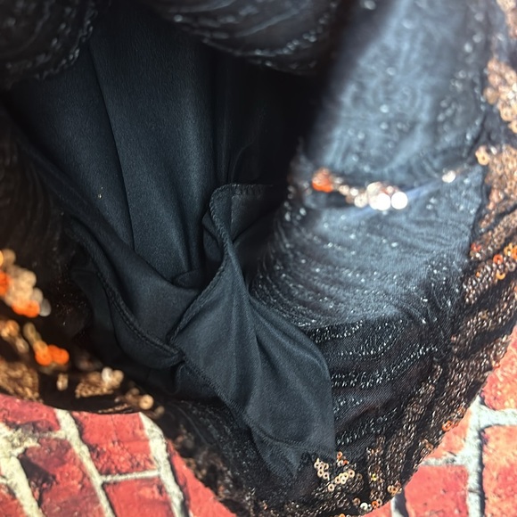 DOLLS KILL MOTEL SEQUIN TIGER STRIPE BLACK VELVET & GOLD MINI DRESS size Small - Picture 8 of 15